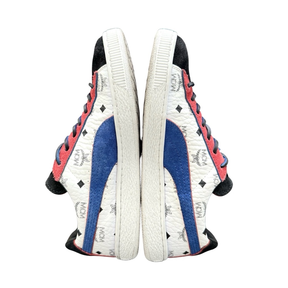 MCM Black Red Blue Logo-Print Leather Sneakers - Picture 10 of 10